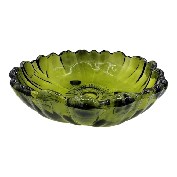 Vintage Indiana Glass Olive Green Footed Bowl - Picture 12 of 14